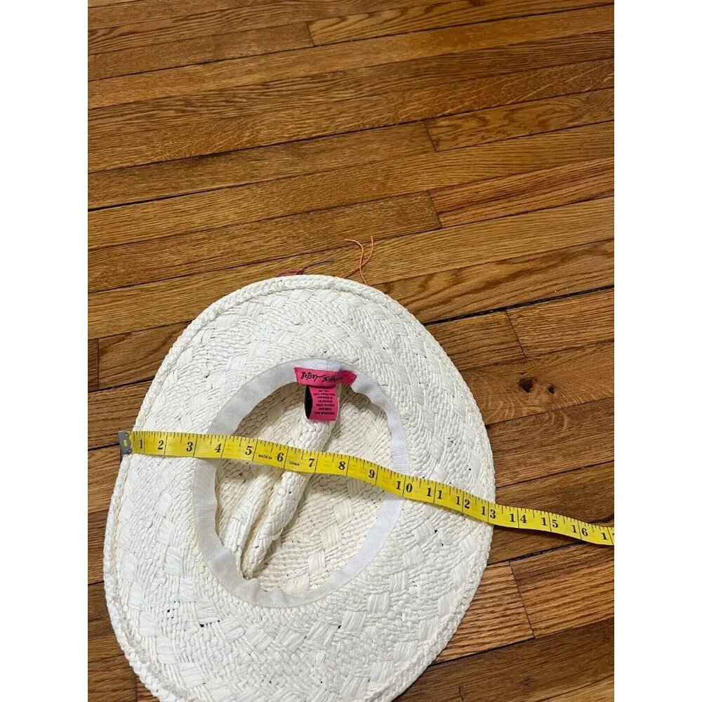 Betsey Johnson Straw Sun Hat Colorful Rainbow Trim One Size Cap Ivory EUC - Picture 10 of 11